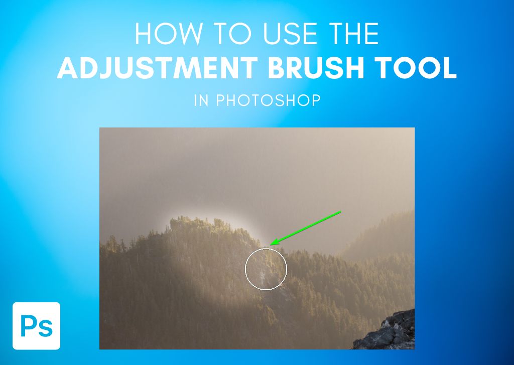 Photoshop interface showing the Adjustment Brush tool being used on a photo